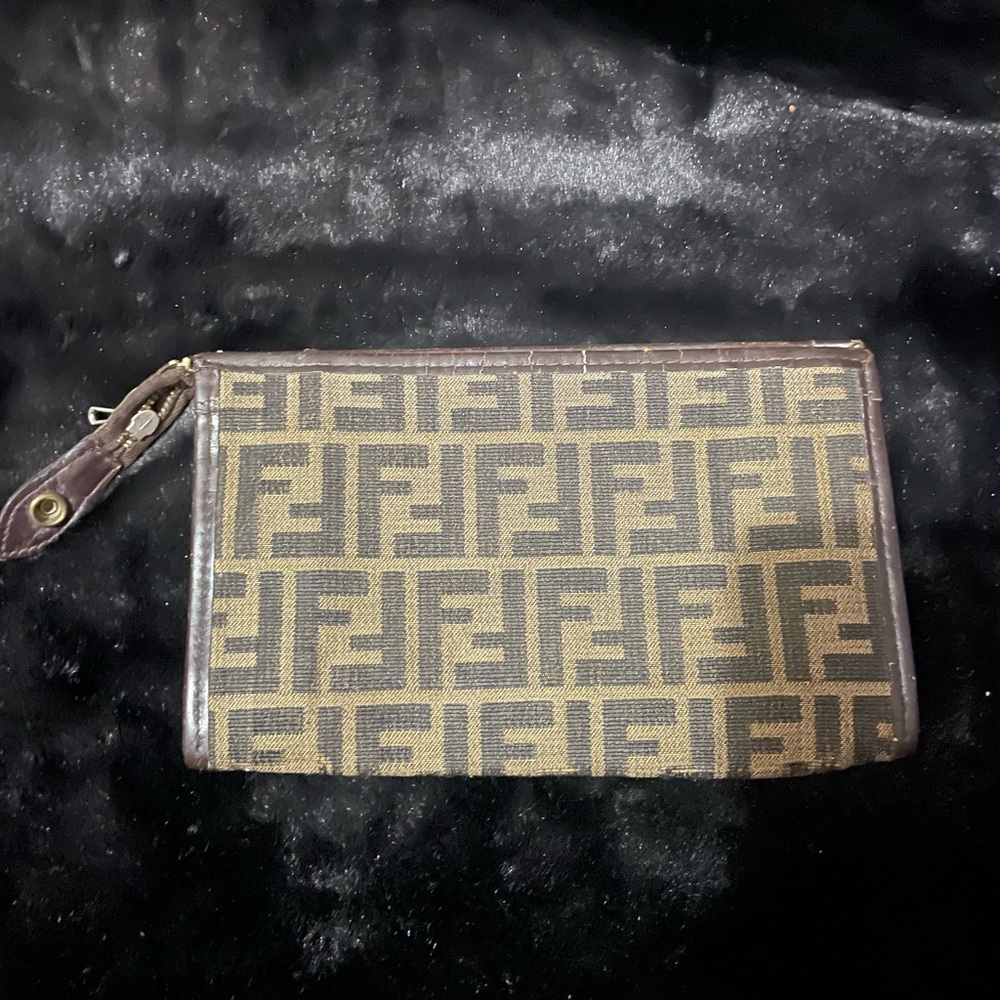 Fendi Zucca Vintage Canvas Nylon Clutch Bag Brown